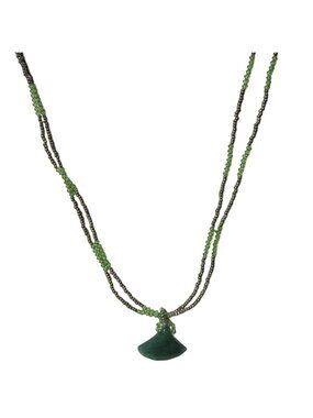 Handcrafted Green Pendant Necklace Seed Beads Retro Boho Fashion Jewelry Women